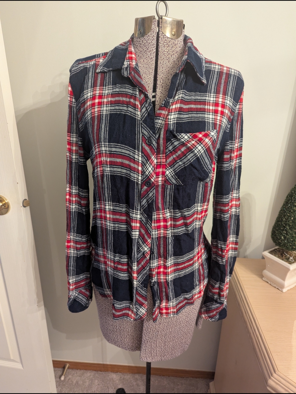 beachlunchlounge Red Navy Plaid Button-Down Shirt